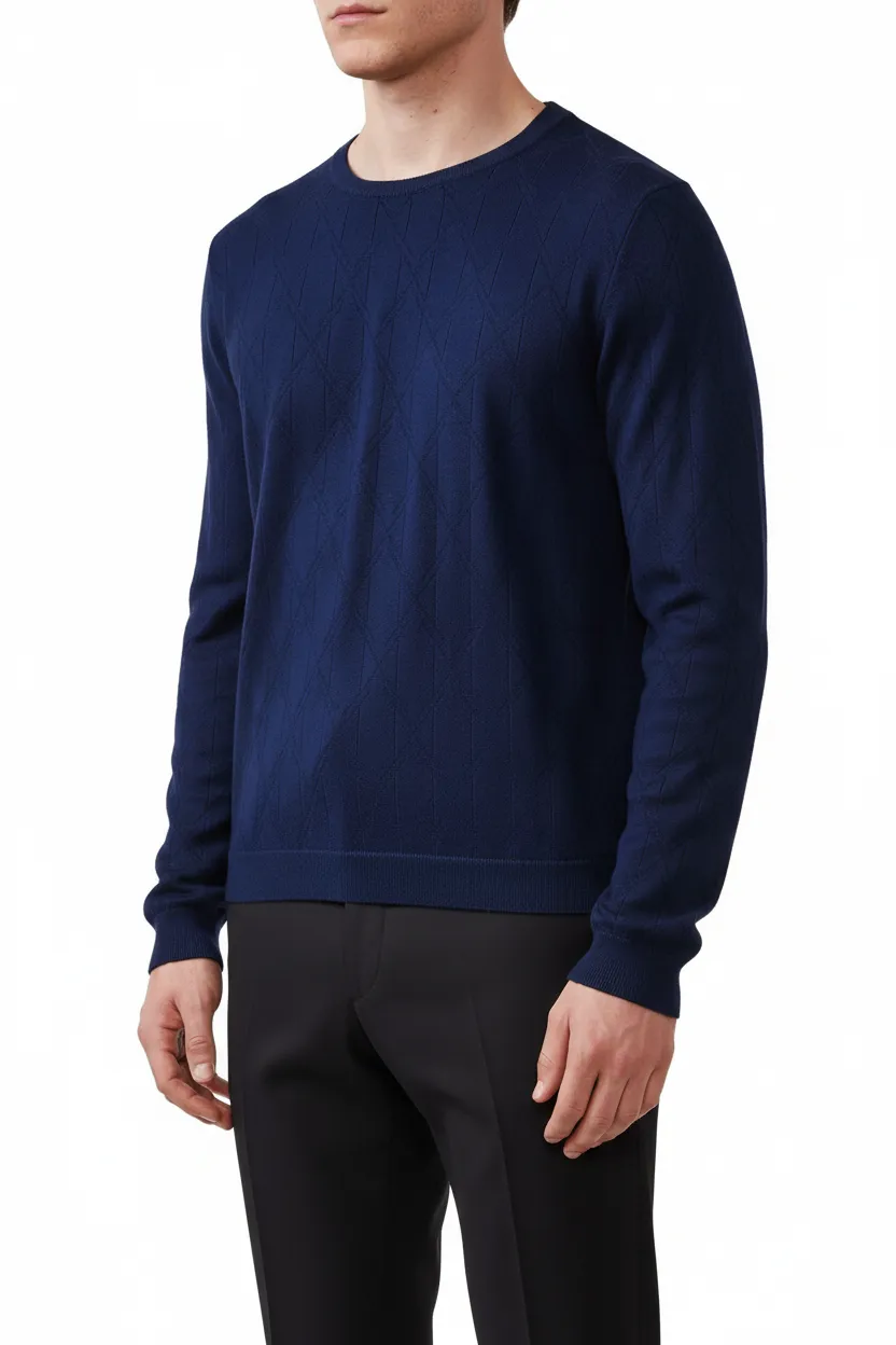 Diamond Pattern Regular Fit Viscose Crew Neck Sweater