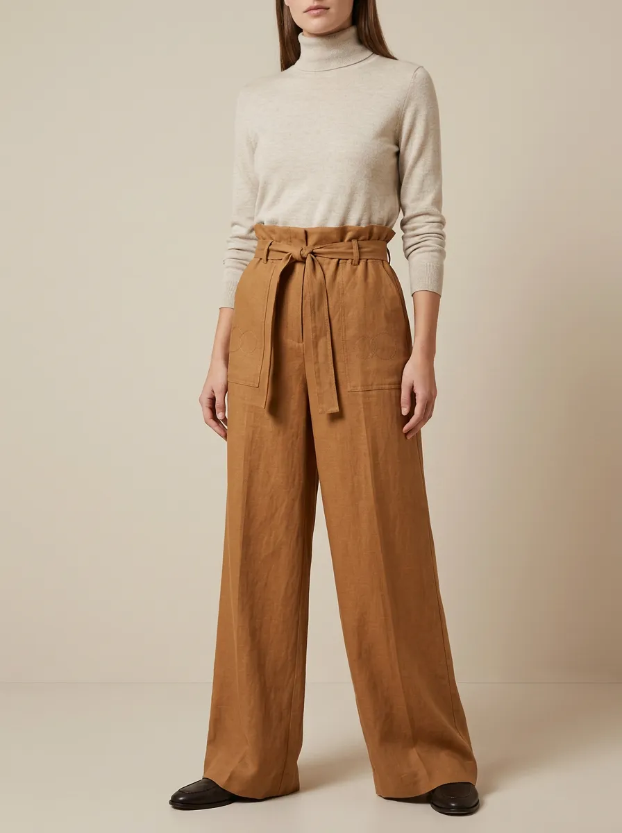 Smart Casual Belted High Rise Wide Leg Pants
