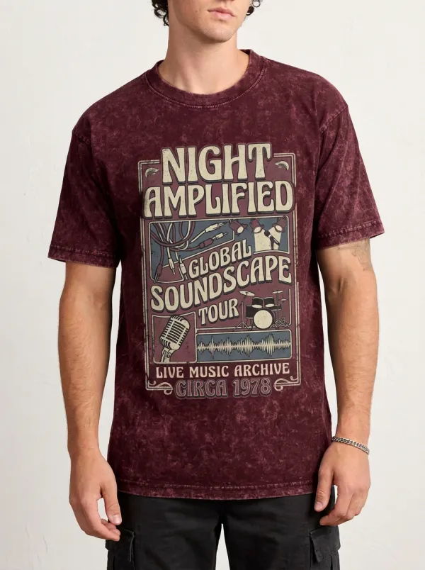 Men's Rock Band Night Amplified Tour Vintage Graphic Printed T-shirt