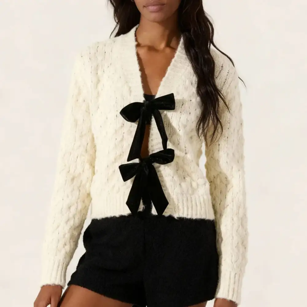 Knit Tie Bow Front Cardigan