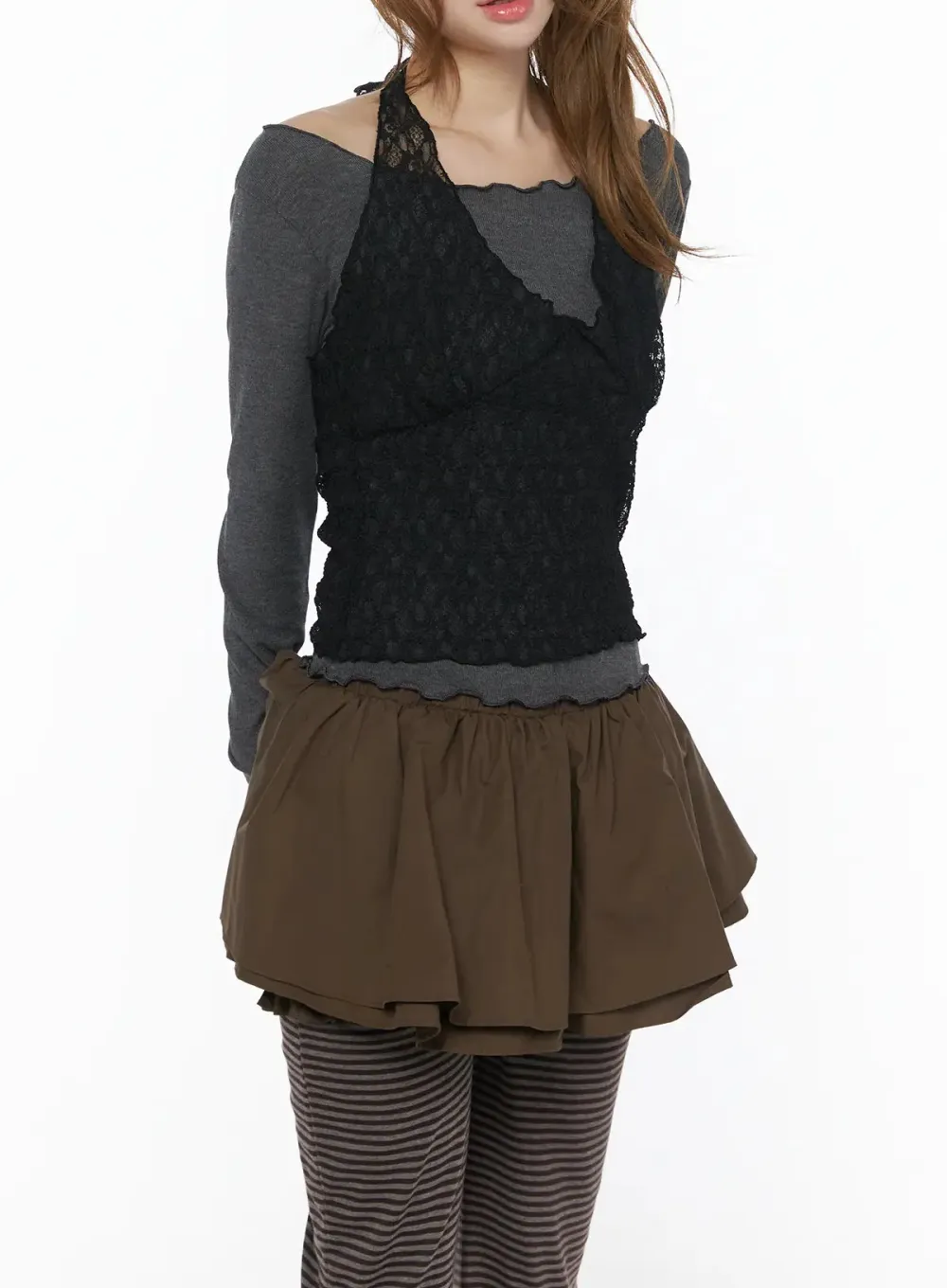 Lace Halter Top and Long Sleeve Set