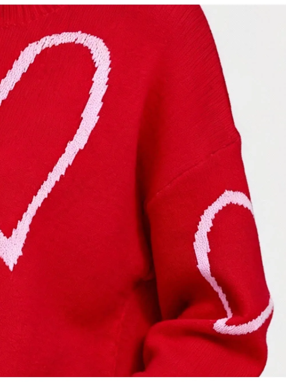 Valentine Heart Pattern Round Neck Long Sleeves Sweater