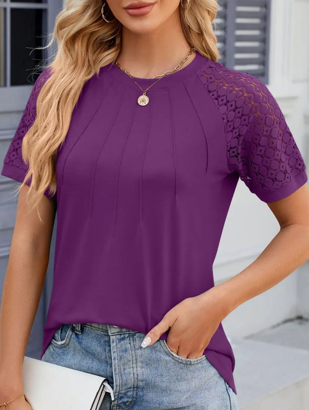 Lace Patch Crew Neck Tee