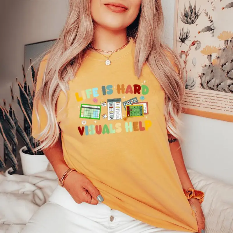 Sped Special Education Teacher Life Is Hard Visuals Help Women's Oversized Comfort T-Shirt