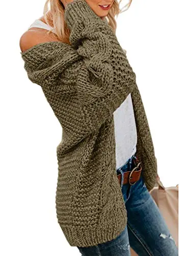 Womens Open Front Long Sleeve Chunky Knit Cardigan Sweaters Loose Outwear Coat