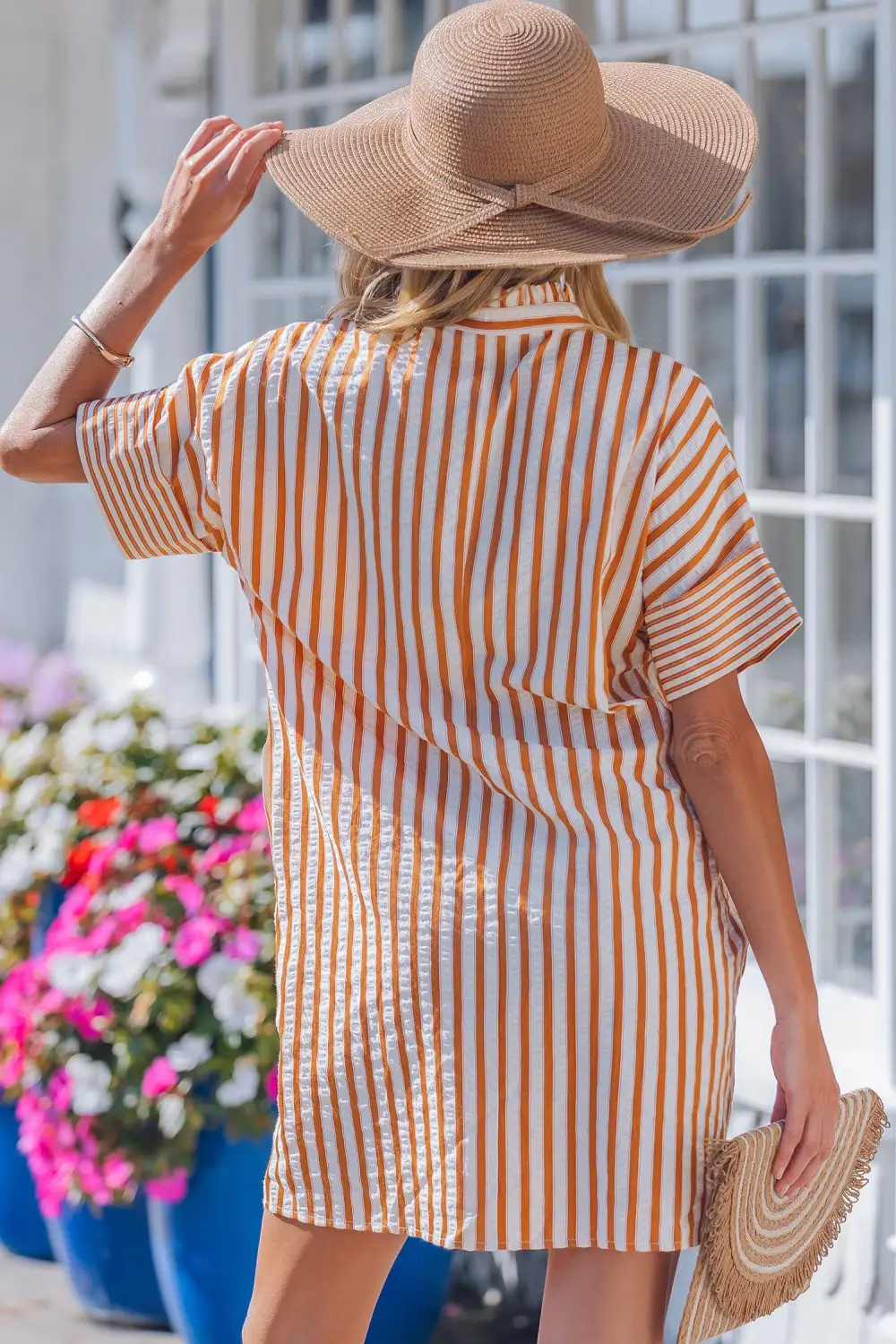 Women's Striped V Neck Shift Mini Dress