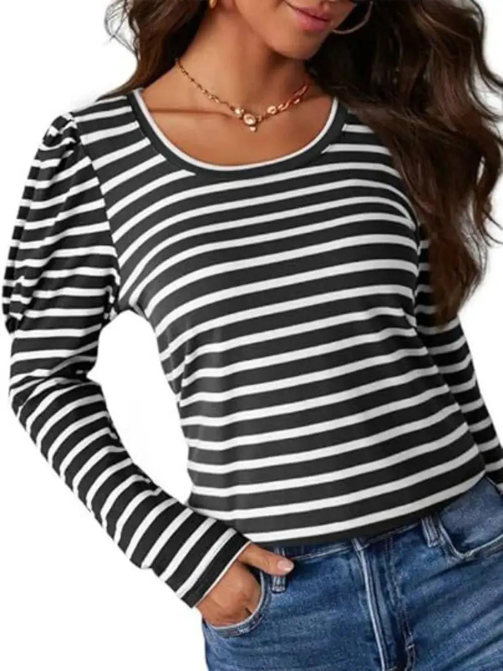 Modern Striped Round Neck Long Sleeve T-Shirt