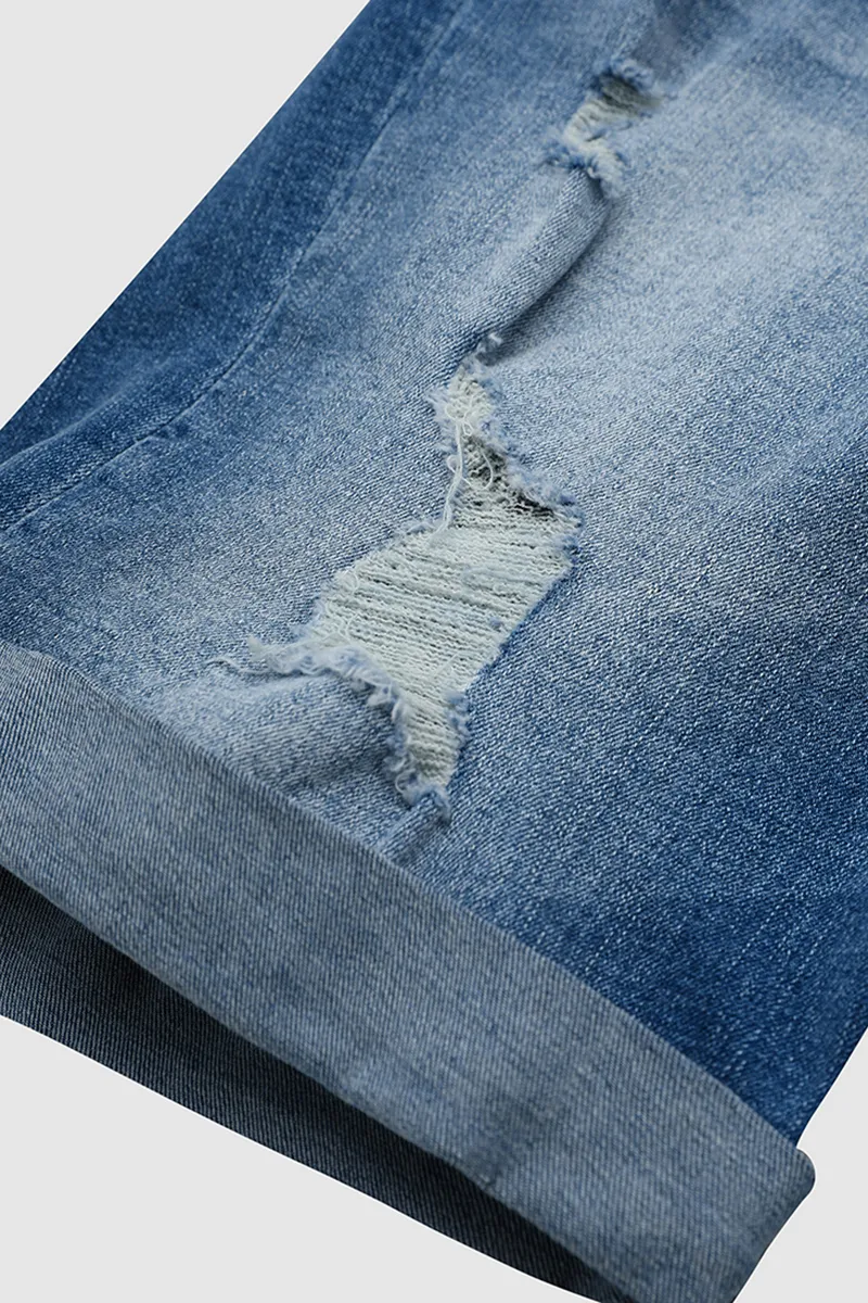 Ripped Lwo Waist Denim Bermuda Shorts