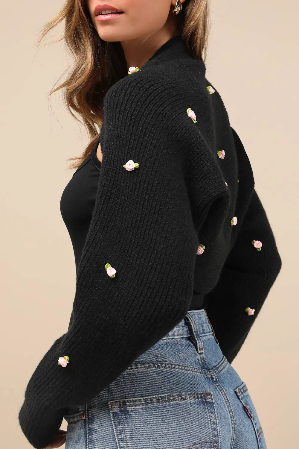 Daily Black Rosette Knit Shrug Cardigan