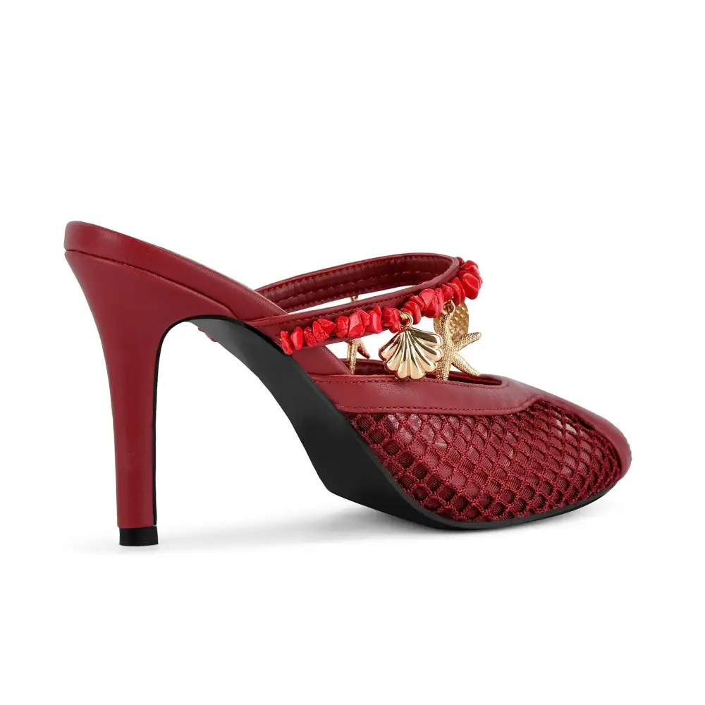 Peep Toe Mesh Ocean Pendant Mule Sandals