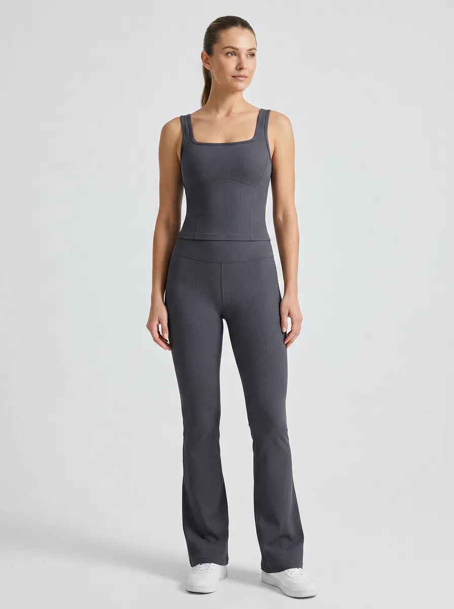 Yoga-Inspired Minimal-Look Women's Tank Top Flare Pants Active Set