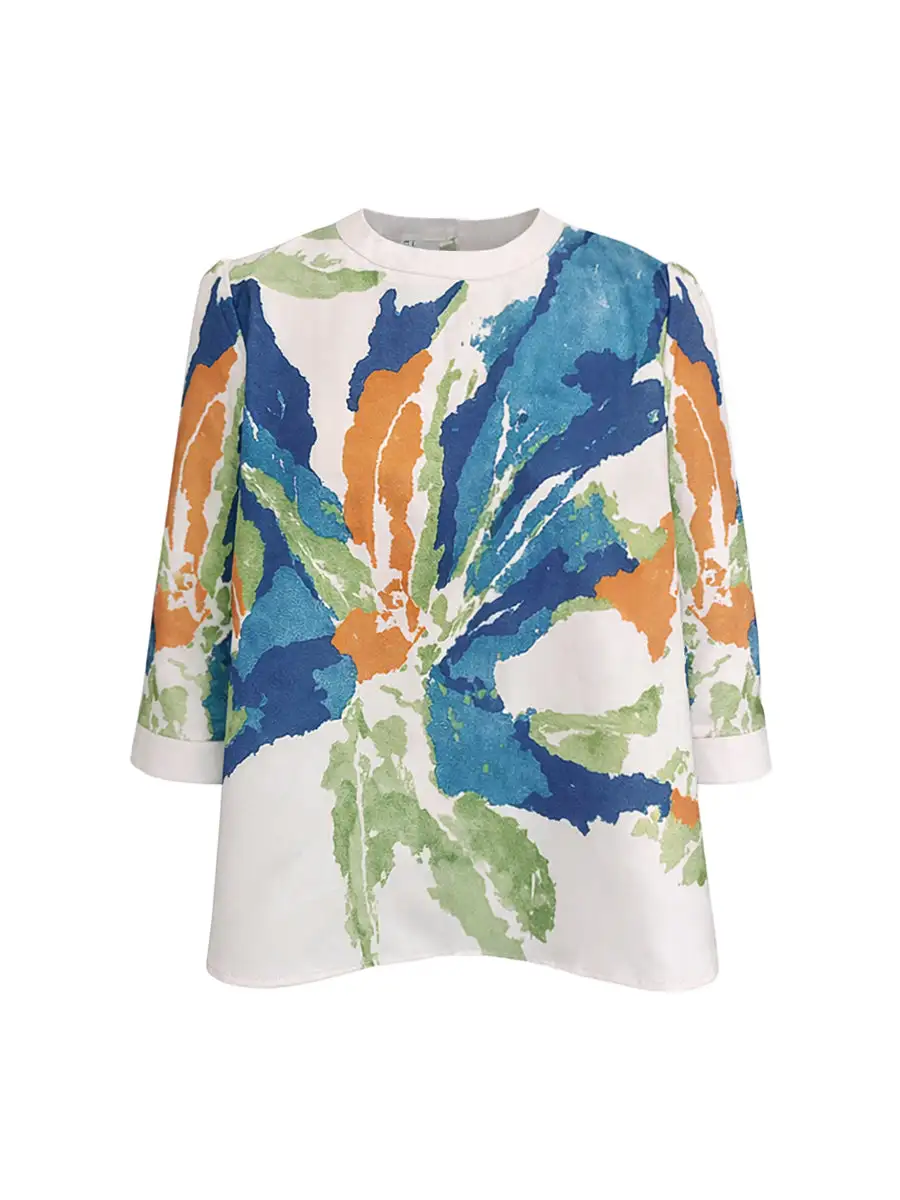 Half Sleeve Relaxed Contrast Floral Print Round Neck T-Shirt