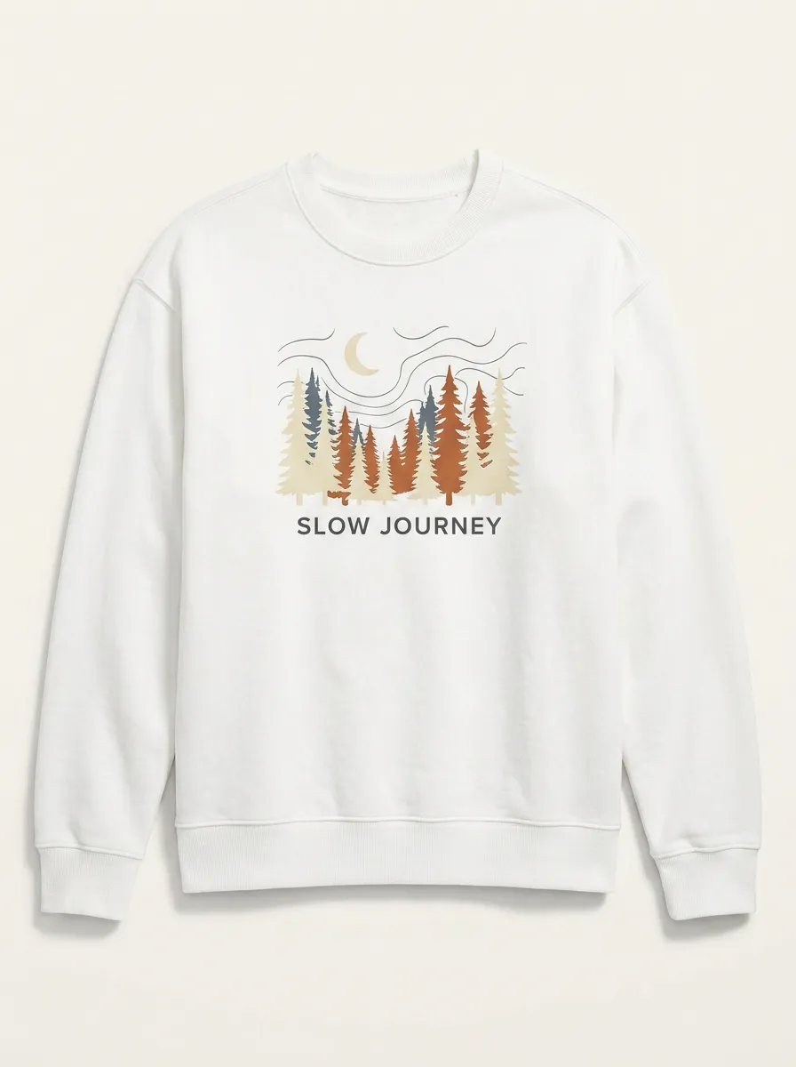 Unisex Nature Lover Slow Journey Moon Pine Forest Printed Sweatshirt