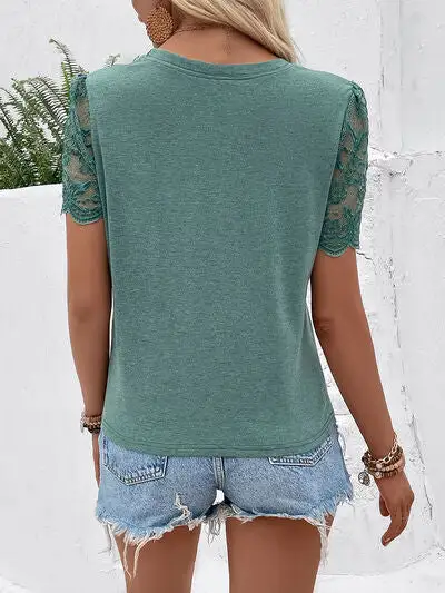Round-Neck Short-Sleeve Lace-Detail T-Shirt