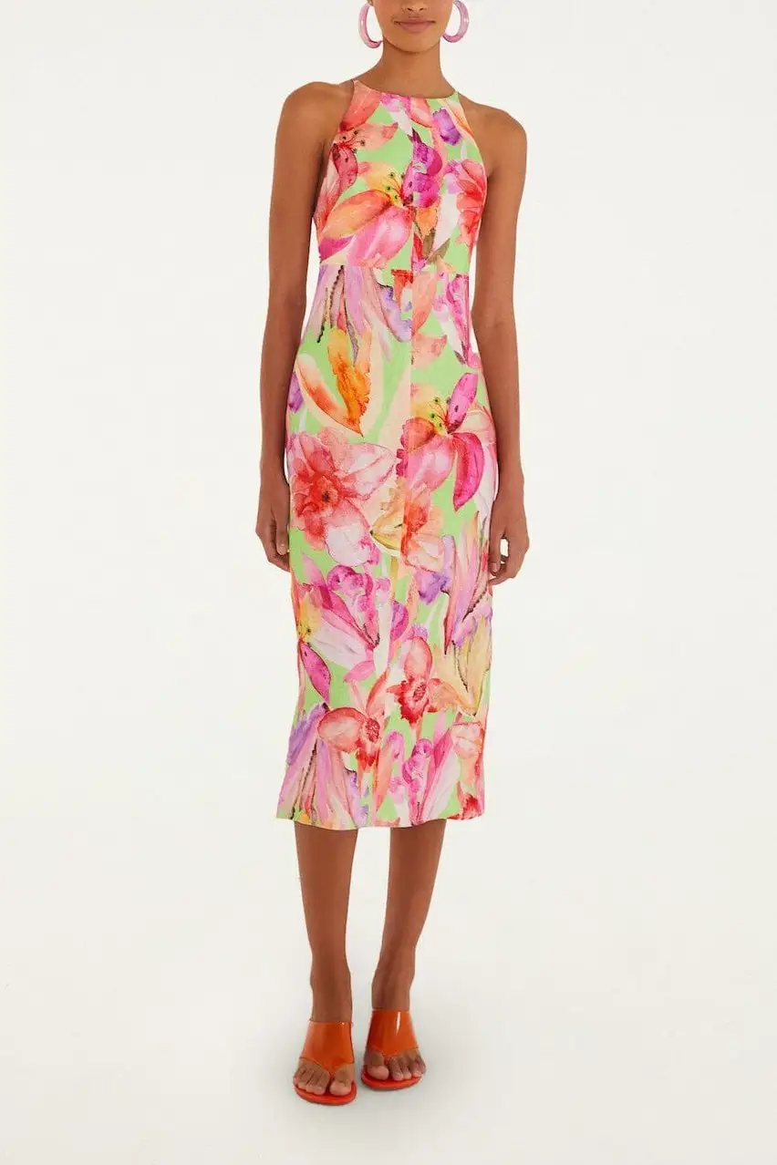 Linen Blend Midi Dress