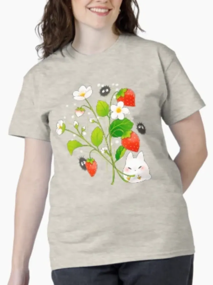 Women's Stylish Cute Strawberry Print Crew Neck Short-Sleeve T-Shirt