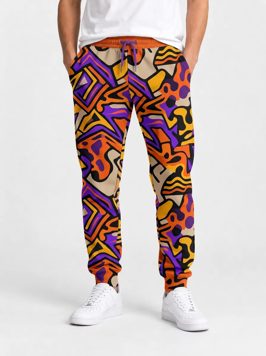 Men's Athletic Style Joggers with Graffiti Artwork