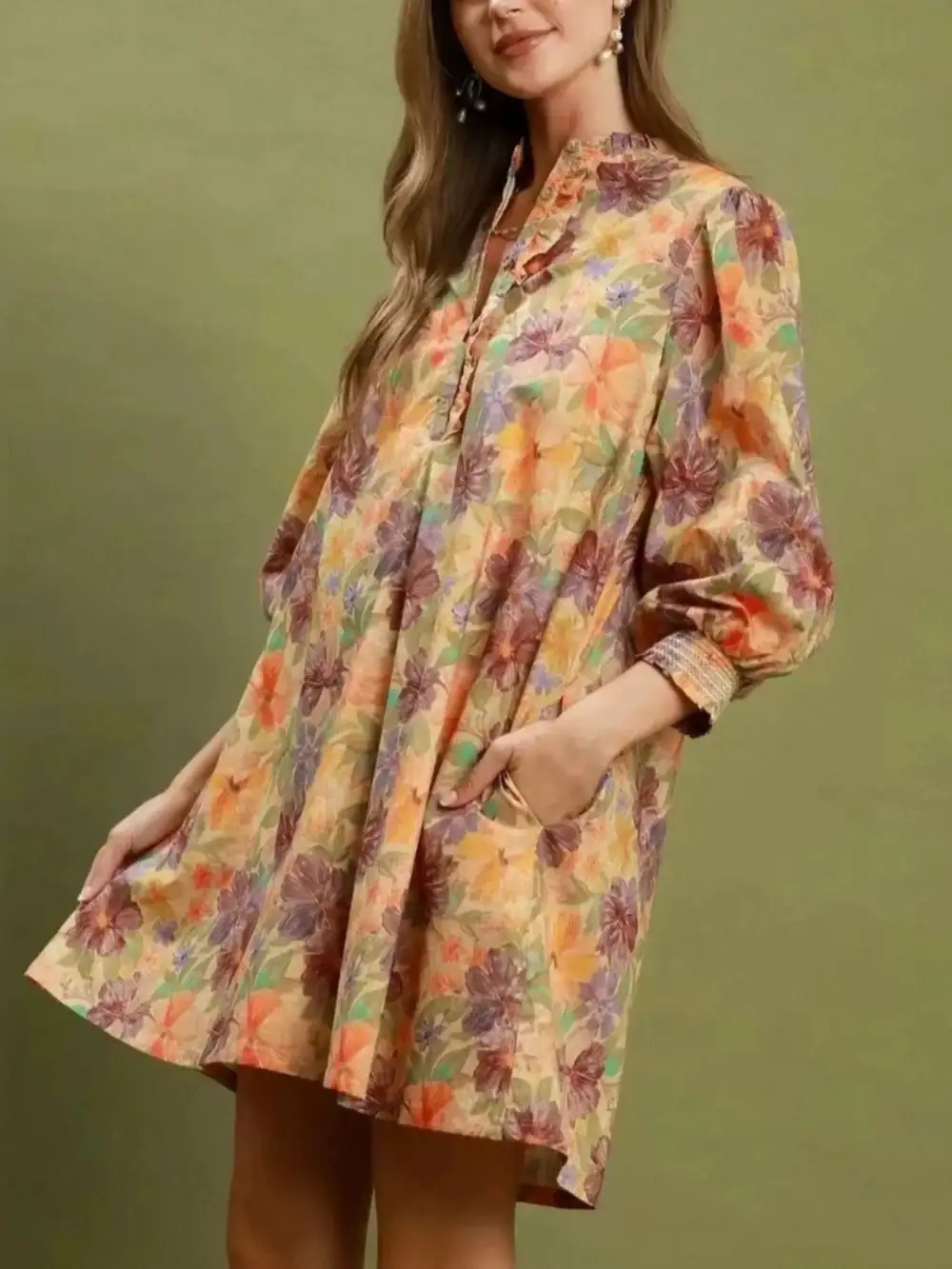 Floral Long Sleeve Short Sleeve Mini Dress