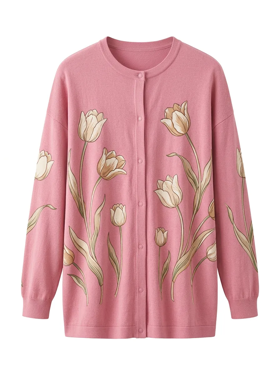 Women's Crew-Neck Graphic-Print Cardigan