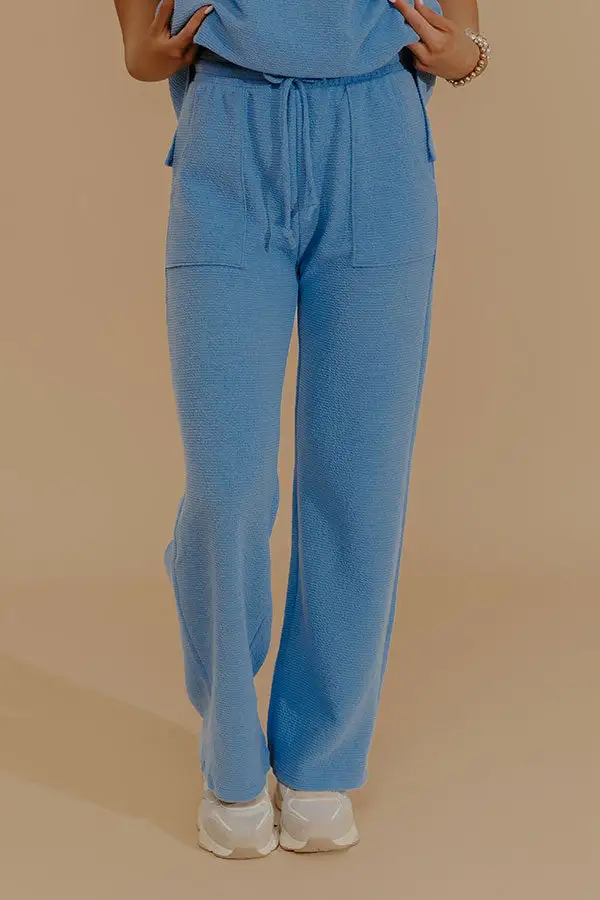 Weekend Wind-Down High Waist Waffle Knit Pants In Light Blue