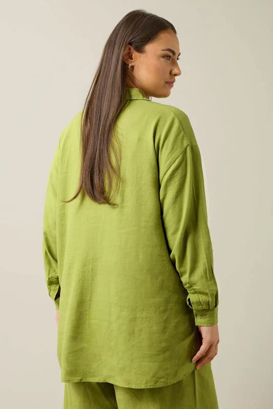 Set Chartreuse Green Linen Shirt & Trouser detail 2