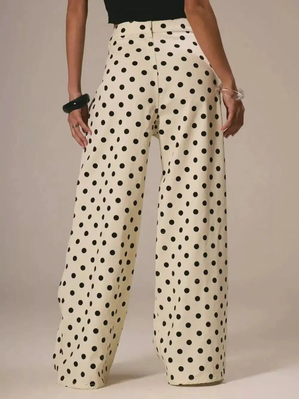 Denim Polka Dot Wide Leg Relaxed Fit Jeans