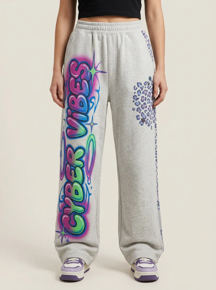 Women's Streetwear Cyber Vibes Graffiti Leopard Printed Sweatpants