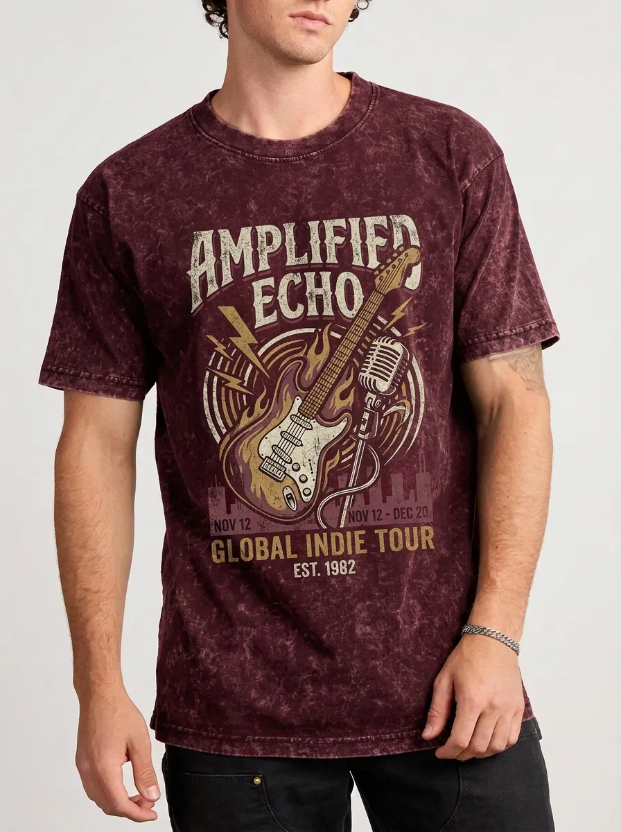 Men's Indie Rock Music Lover Guitar Microphone Printed T-shirt