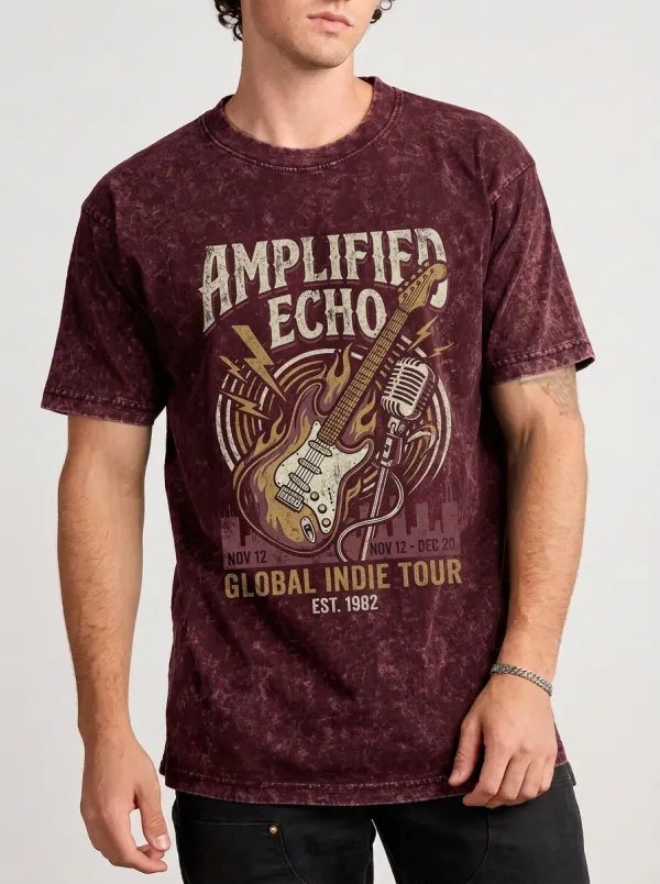 Men's Indie Rock Music Lover Guitar Microphone Printed T-shirt