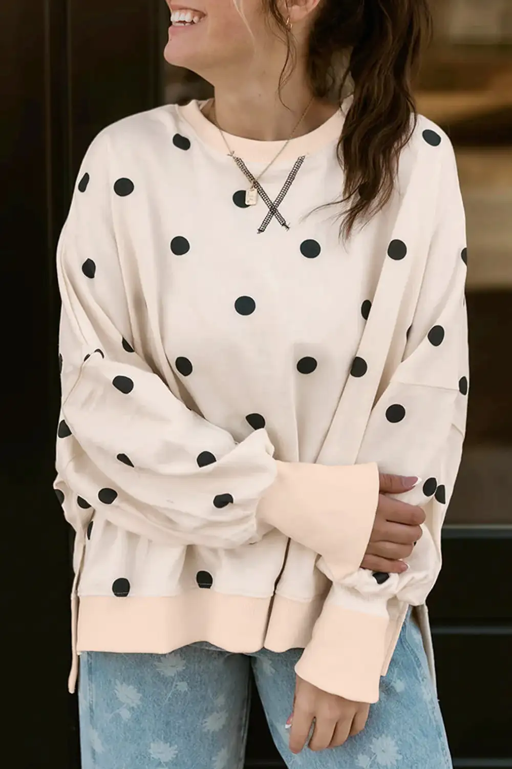 Women's Polka Dot Round Neck Long Sleeve Sweatshirt