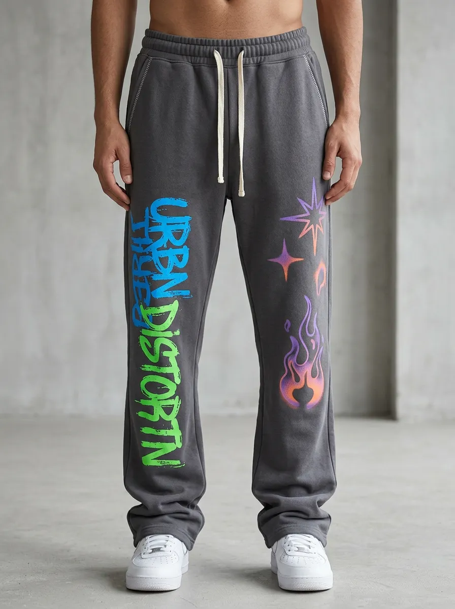Unisex Contemporary Streetwear Graffiti Flame Sweatpants