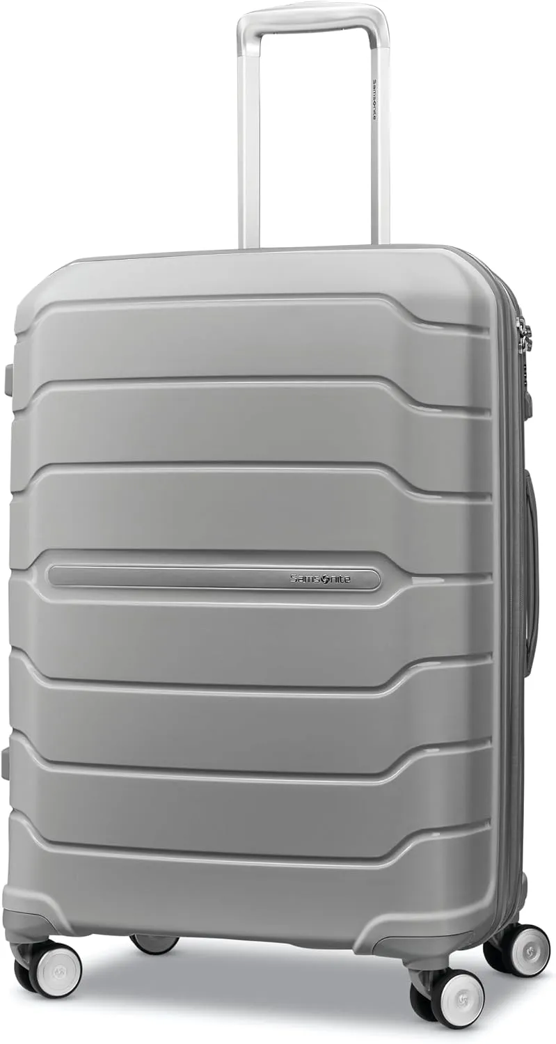 Samsonite Freeform Hardside Carry-On Luggage with Spinner Wheels - Hardshell Suitcase - TSA, Airline-Approved - Expandable Hard Shell, Smooth Rolling Wheels for Lightweight Travel - White/Grey