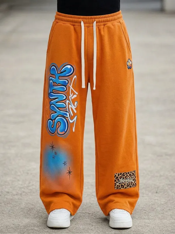 Unisex Urban Streetwear Graffiti Leopard Patch Sweatpants