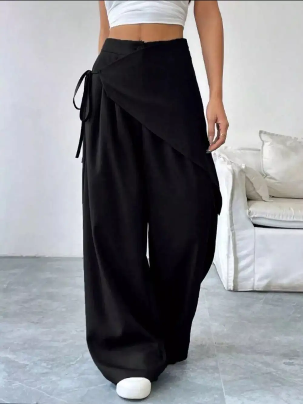 Wrap Front Wide Leg Pants