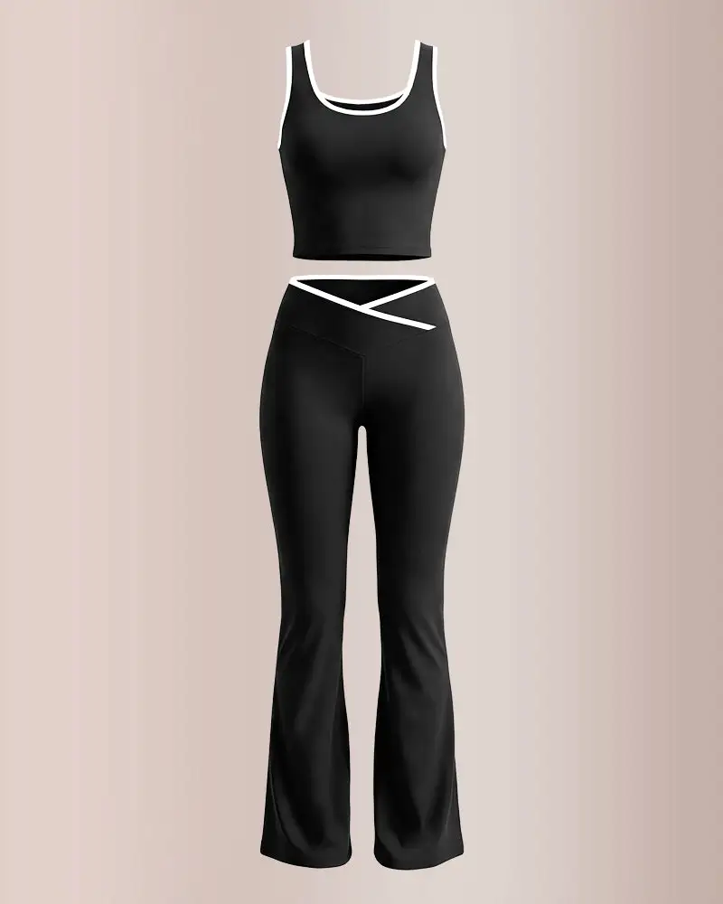 Contrast Trim Cross-Waist Flared Active Set