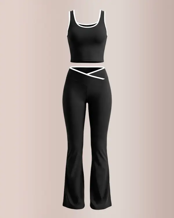 Contrast Trim Cross-Waist Flared Active Set