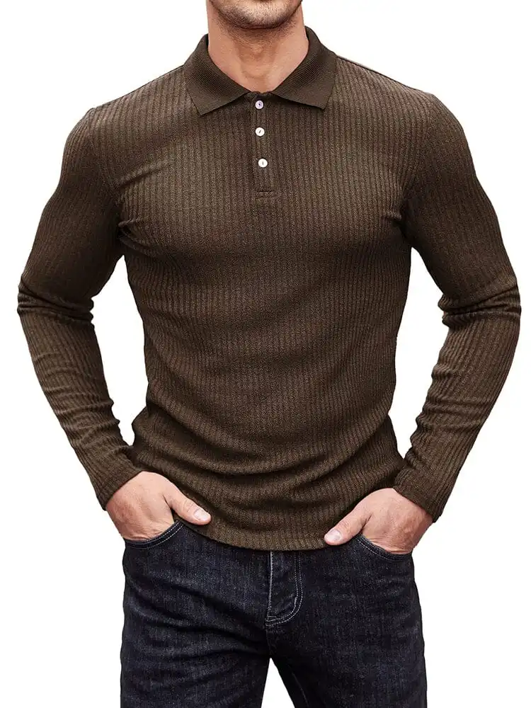 Stretchy Slim Fit Knit Polo Shirt Sweater