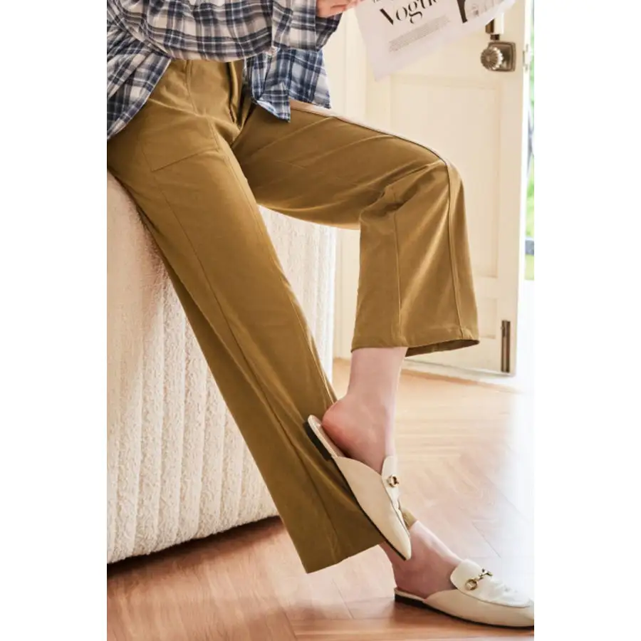 Half Elastic Waist Straight Pants