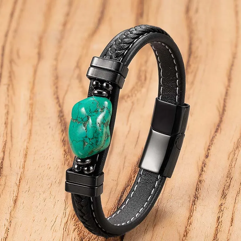 Synthetic Turquoise Braided Leather Bold Bracelet