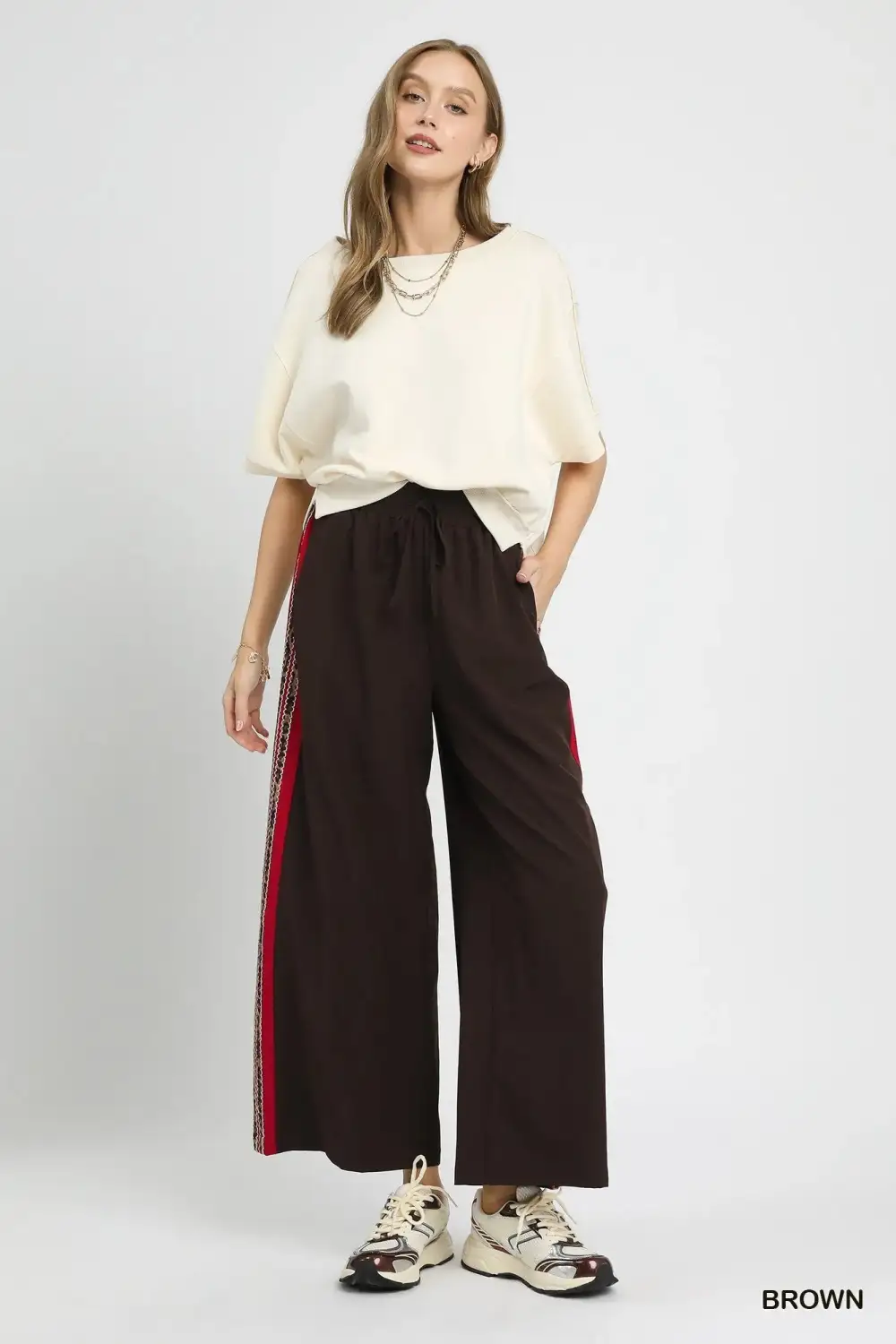 Wide Leg Contrast Side Trim Pants