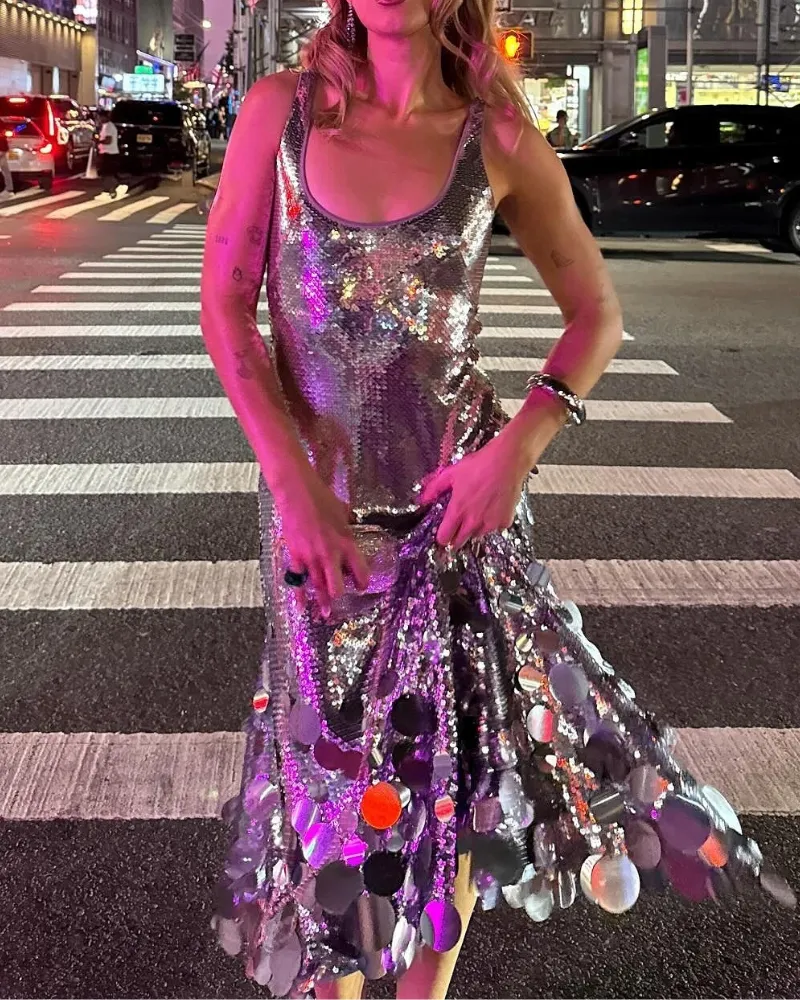 Easy Fit Sequined Maxi Tie Detail Dress