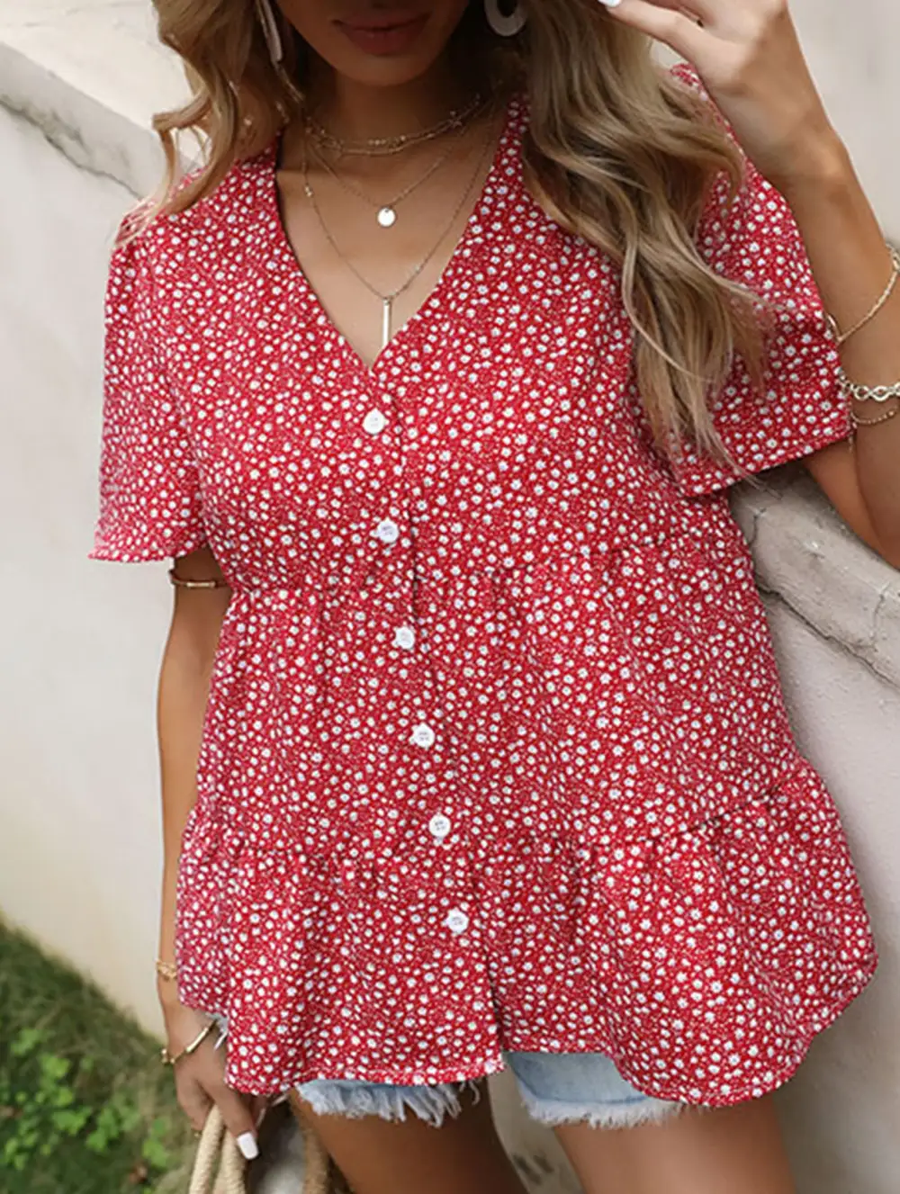 Polka Dot V Neck Shirt