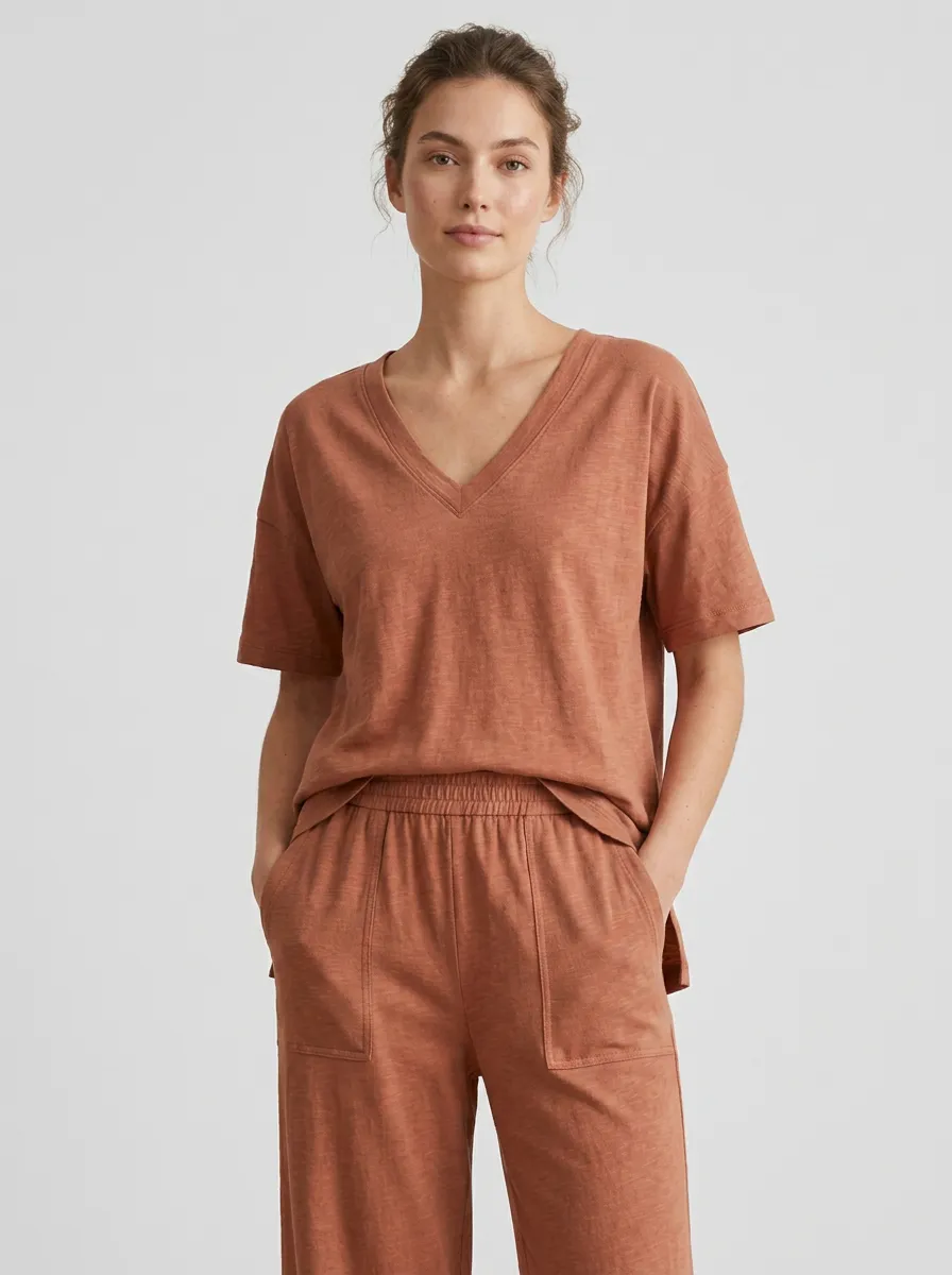 Pleated Women's V-Neck Casual Lounge Set