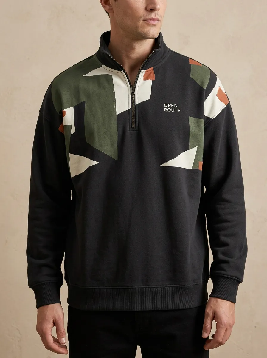 Outdoor-Inspired Half-Zip Geometric Abstract Men's Half-Zip Sweatshirt