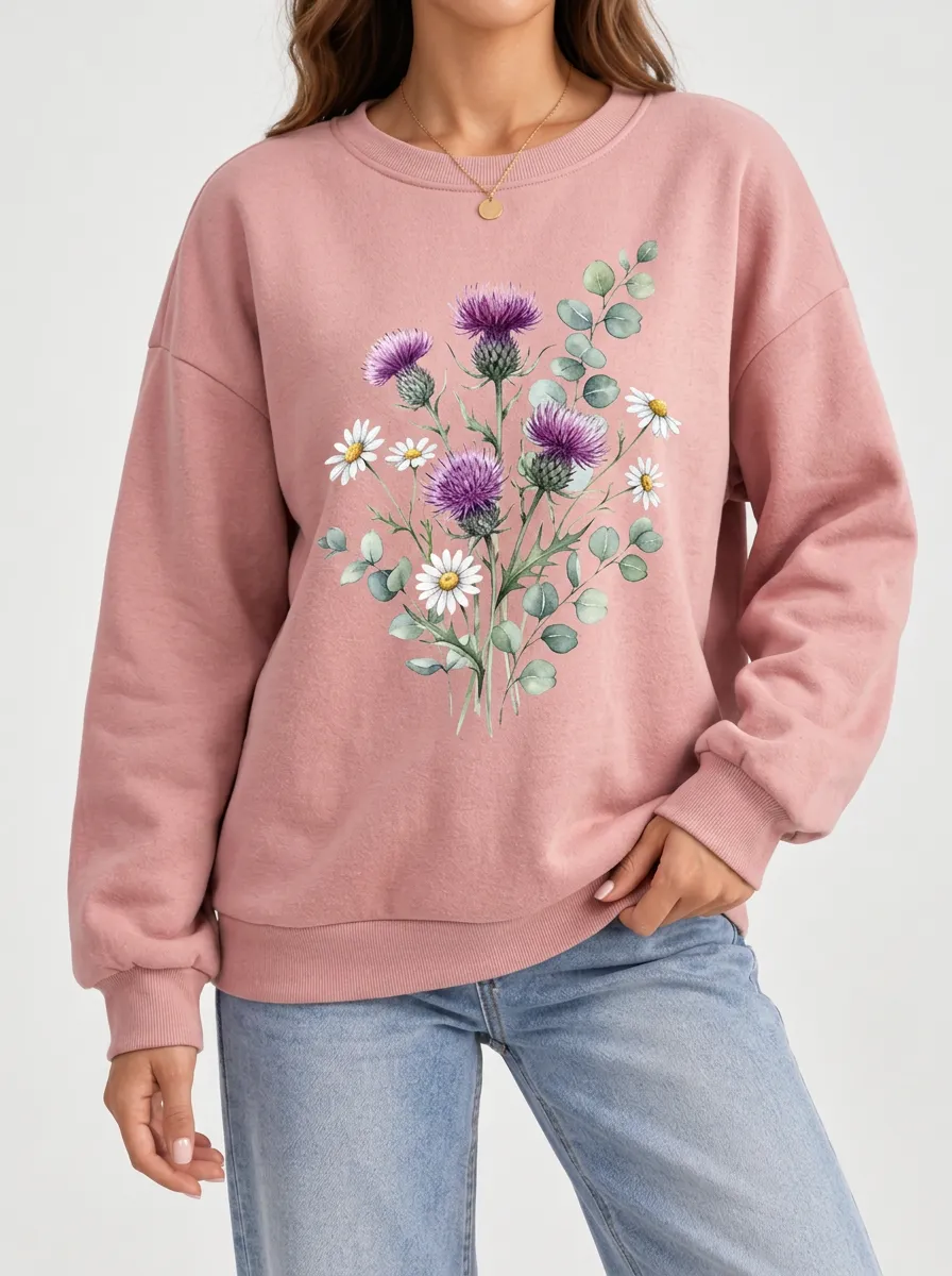 Women's Graphic Sweatshirt Highlighting Daisy