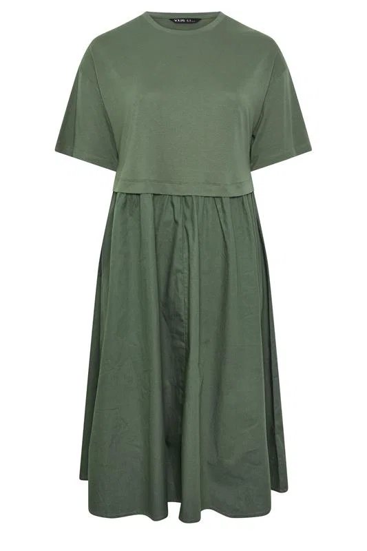 Khaki Green Poplin Midi Dress detail 4