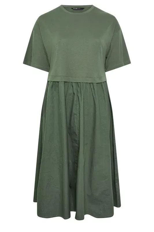 Khaki Green Poplin Midi Dress