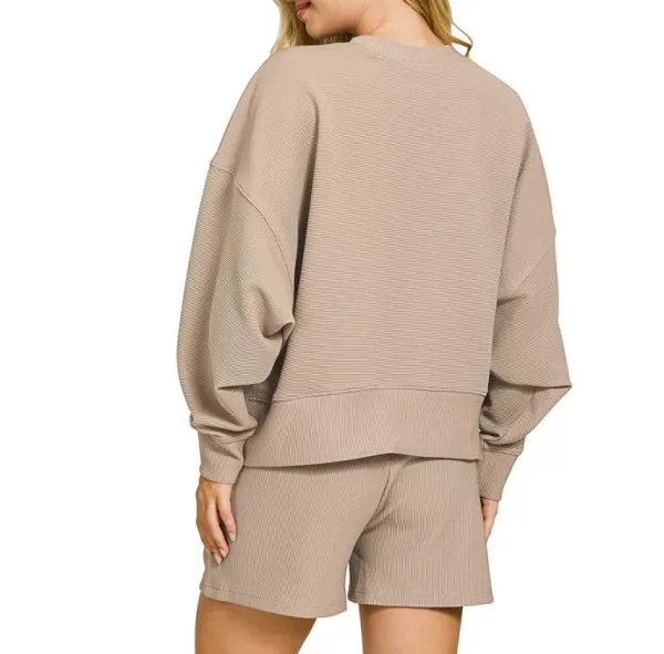 Ribbed Round Neck Pullover and Shorts Set