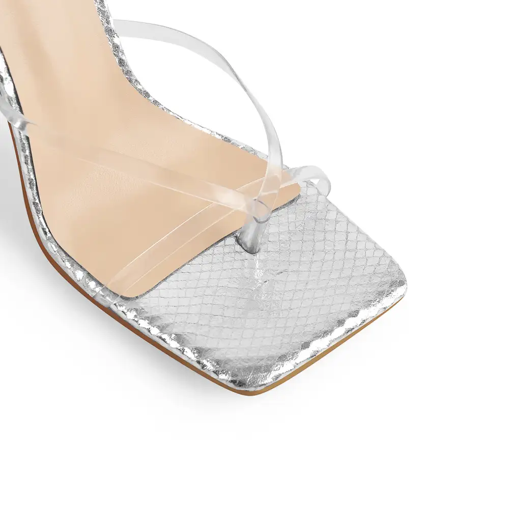 Square Toe Metal Chain Tapered Heel Sandals