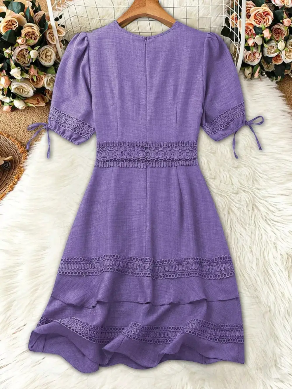 Modern Everyday Lace Detail V-Neck Mini Dress